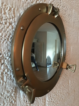 Brass ship window mirror foldable, beautiful.