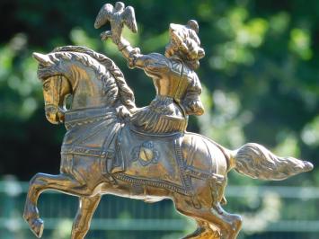 Unikat: Statue Falkner auf Pferd - Messing