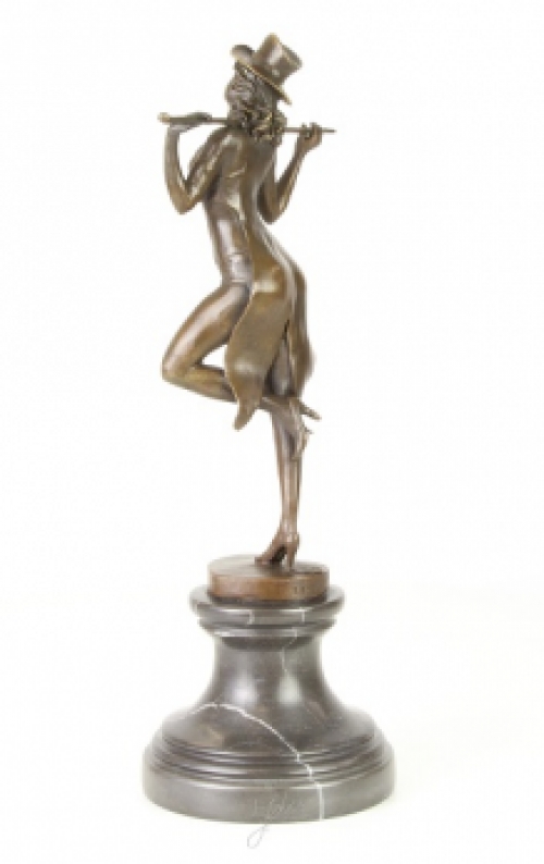 A bronze statue/sculpture of a theater dancer