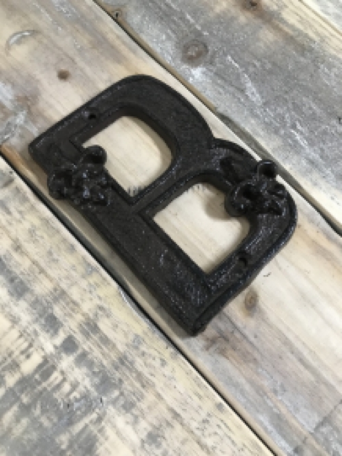 Stylish letter “B” for house walls, extension of house number in antique brown