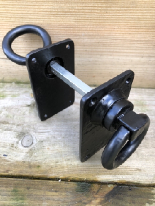 Set-rustic black rings set as door closers/gate closers, beautifully nostalgic.