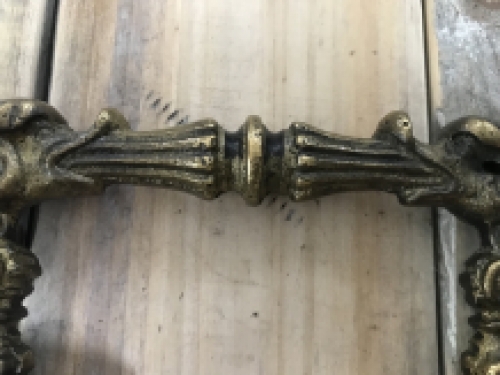 Door handle, cabinet handle, founder time, made of iron, brass patinated