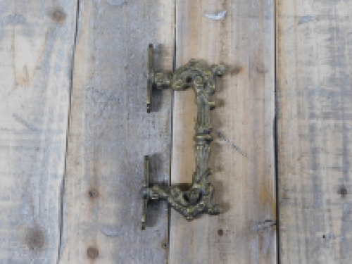 Door handle, cabinet handle, founder time, made of iron, brass patinated