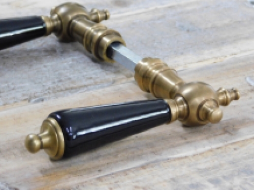 Set of door handles brass with black ceramic handles, incl. mandrel