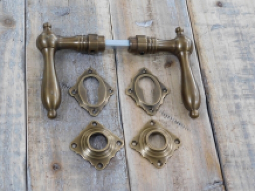 Set of door hardware - patinated brass - for cylinder lock