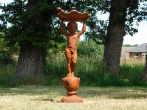 Statue angel with bird bath - cast iron - rust colour