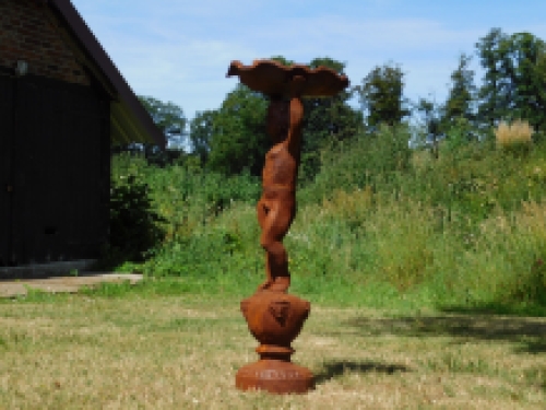 Statue angel with bird bath - cast iron - rust colour