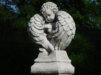 Angel with Wings on Pedestal - 110 cm - Stone