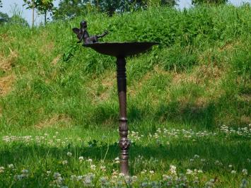 Vogeltränke mit Engel und Vogel - Gusseisen - Braun-Rost