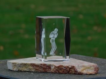 Statue golfer in glass - 3D - marble base