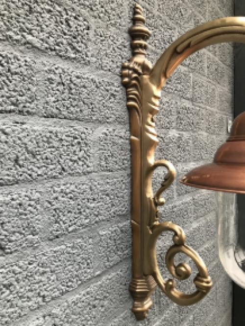 Nostalgic wall lamp, garden lamp, all brass patinated, copper