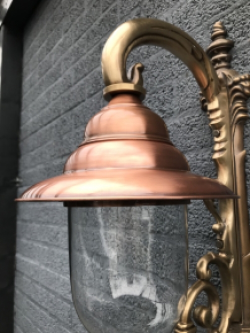 Nostalgic wall lamp, garden lamp, all brass patinated, copper