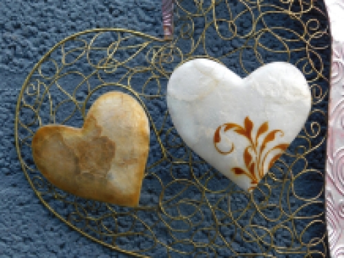 Wall ornament heart with hearts - metal with mother of pearl