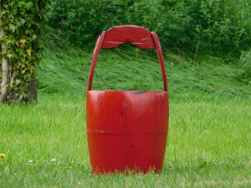 Vintage Wooden Bucket - Red - Height 60 cm