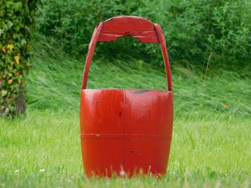 Vintage Houten Emmer - Rood - Hoogte 60 cm