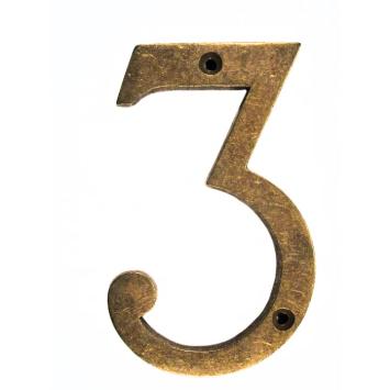 House number ‘3’, antique brass