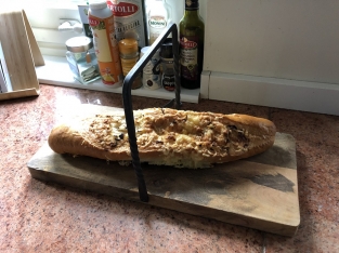 Cutting board with wrought iron bracket, Kitchen board, breakfast board, Sausage board wooden bread board .