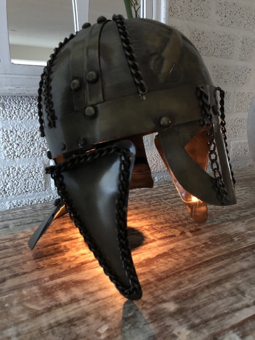 Knight's helmet copper-green, with folding ear protectors, old condition!