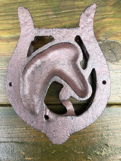 Beautiful door knocker,horse with horseshoe, cast iron.