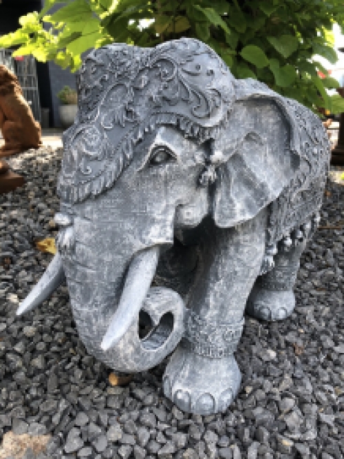 Elephant India, decoration, culture, Asia, statue, vintage, traditional, polystone gray.