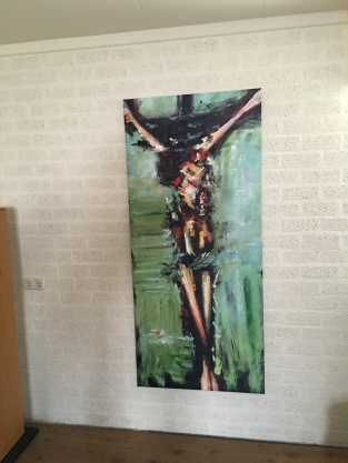 Large and beautiful abstract oil canvas of: Jesus on the cross.