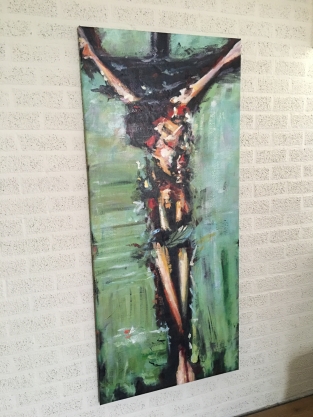 Large and beautiful abstract oil canvas of: Jesus on the cross.