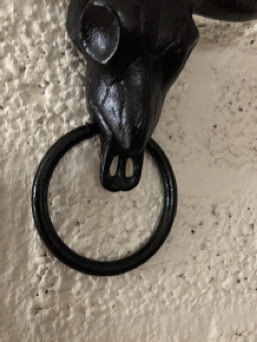 Cast iron bull skull with towel ring, black, beautiful!