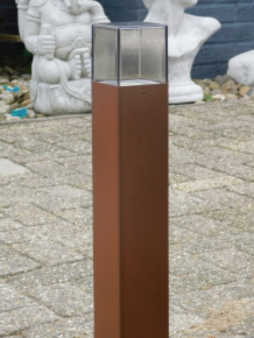 Roest kleurige / zwarte staande buitenlamp, lantaarn, smoked glas, 60cm, aluminium.