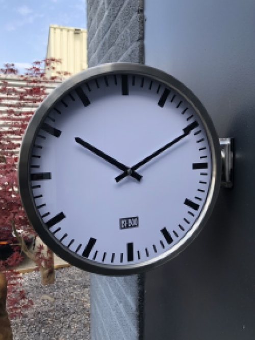 Beautiful industrial double-sided wall clock by boo, steel