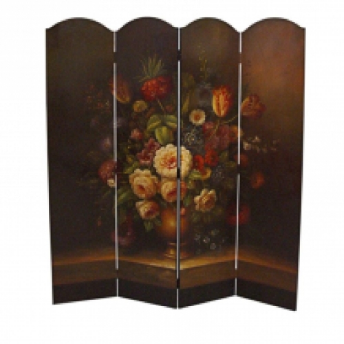 A four-fold panel - paravent - screen with floral pattern