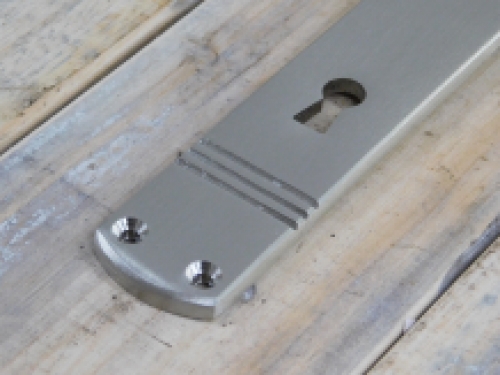 1 Long door plate ''Laudi'' in nickel matt, 1930s style, room door lock suitable bb72.