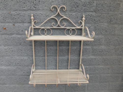 Wrought iron wall rack in antique cream color