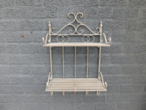 Wrought iron wall rack in antique cream color