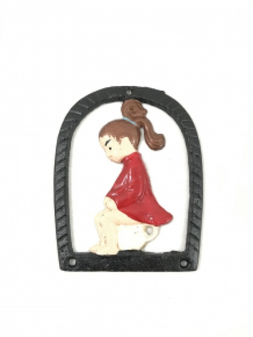 Set of toilet signs of a boy and a girl, metal in color