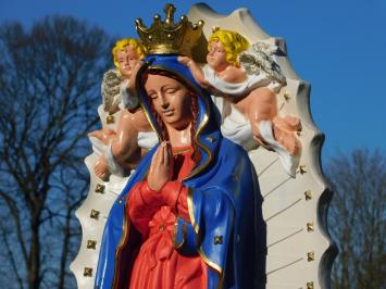 Beautiful large statue of Mary with angels and back plate, polystone full color.