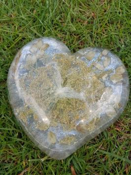 Beautiful flowers cast in epoxy resin heart