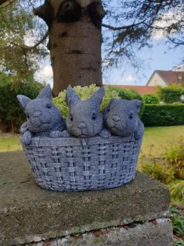 planter, flower box with 3 cute bunnies