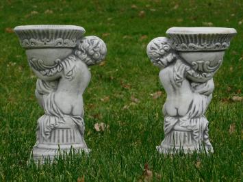Pair of Angel Statues with Pot - 2 Pieces - Stone