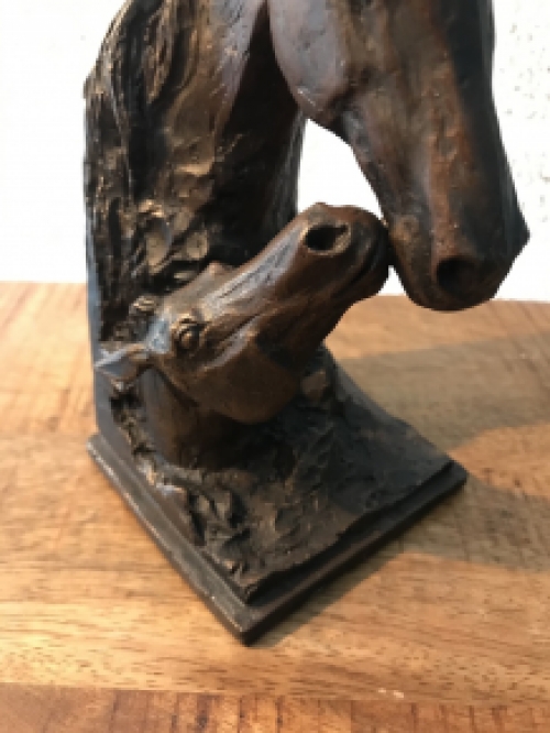 Statue-mare with foal, bookend horses, horse statue in bronze optic, last one