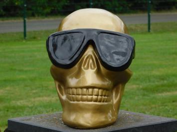 Statue Totenkopf mit Brille - Gold - Polystone