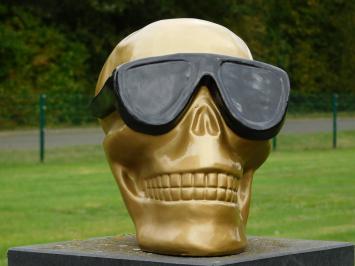 Statue Totenkopf mit Brille - Gold - Polystone