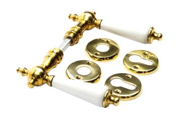 Brass door hardware, classic set, porcelain handle