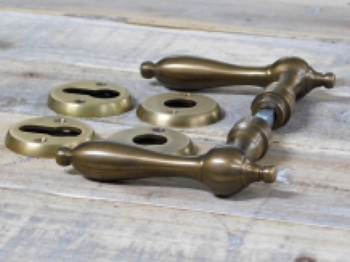 Set of door hardware - patinated brass - cylinder lock suitable