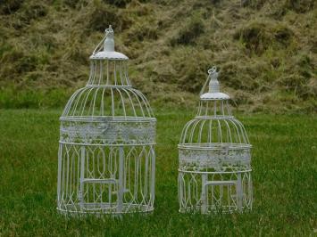 Set of 2 Bird Cages - Round - Vintage White