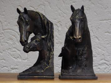 Set Buchstützen Pferd - Stute mit Fohlen - Bronze-Look