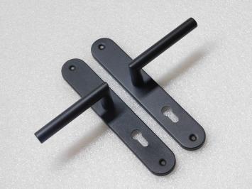 Set Door hardware with Rounded Long Plates - PC 72 - Grainy Black