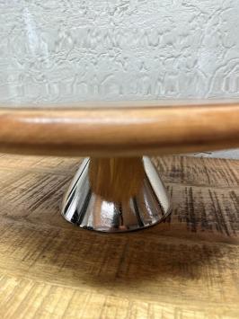 Forse glazen vintage stolp op houten plateau  - alu voet - diameter 36 cm