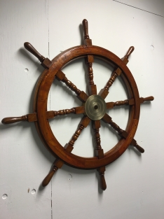 Beautiful large hardwood steering wheel with brass hub