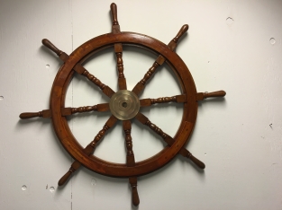 Beautiful large hardwood steering wheel with brass hub