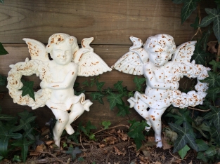 Set of wall angels, cast iron, white-rust, beautiful set!!